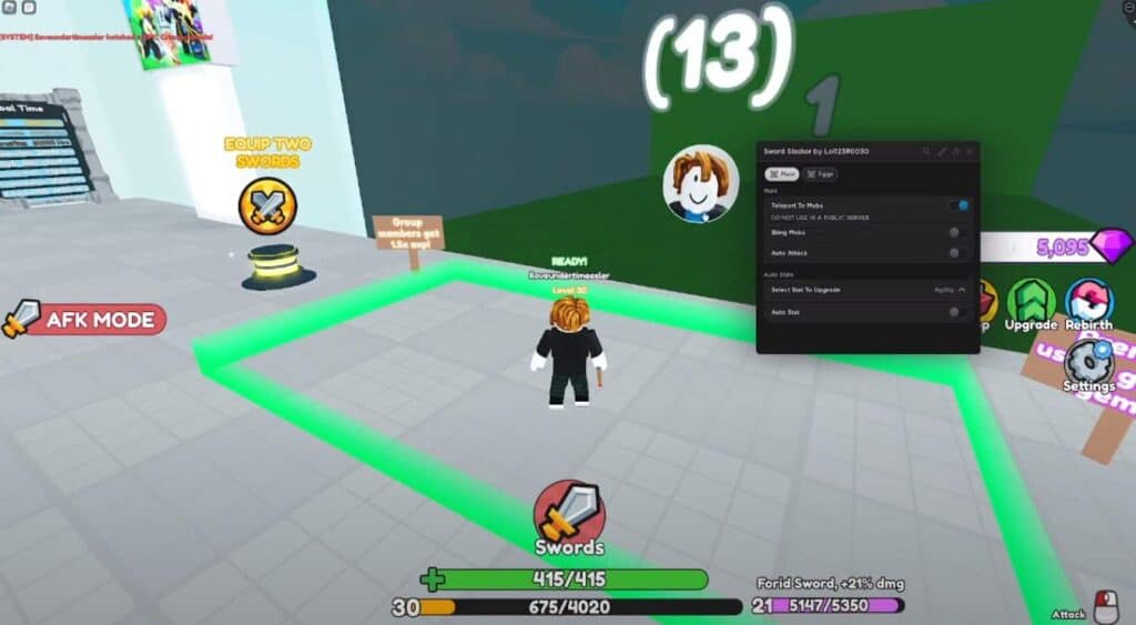 Screenshot of Roblox Sword Slasher script gameplay