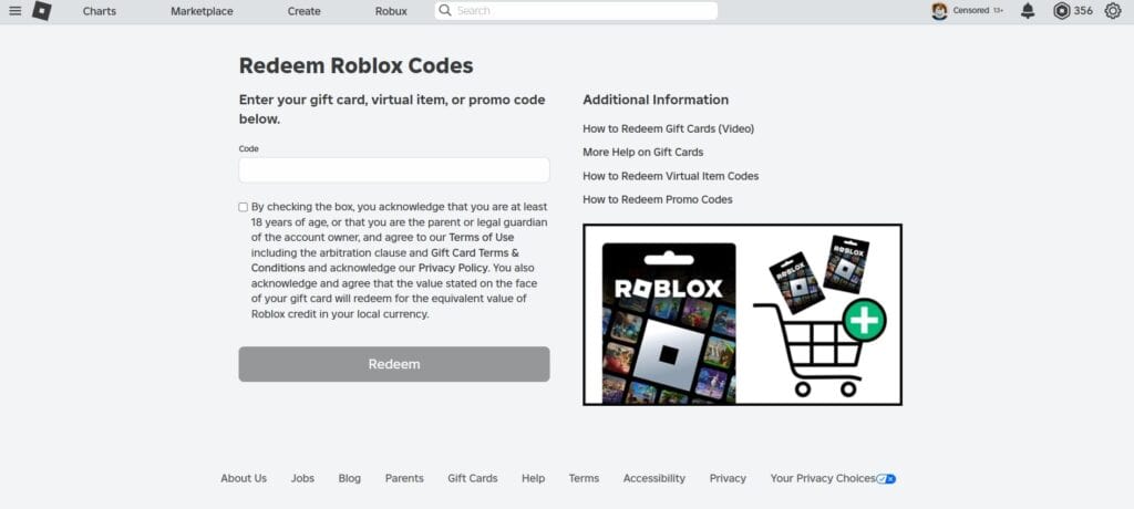 Redeem roblox codes